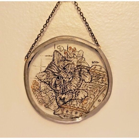 1935/1995 WH BJR. Rare Vintage Antique Glass Cat Window Ornament Sun Catcher 3" - Picture 1 of 5